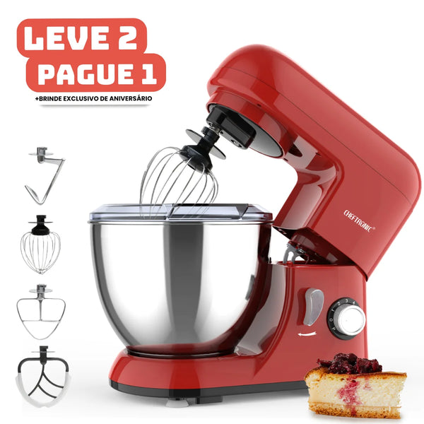 [Leve 2 Pague 1] Batedeira Elétrica Multiuso ChefMax Inox 6 Velocidades + BRINDE: Fruteira Giratória 4 Andares