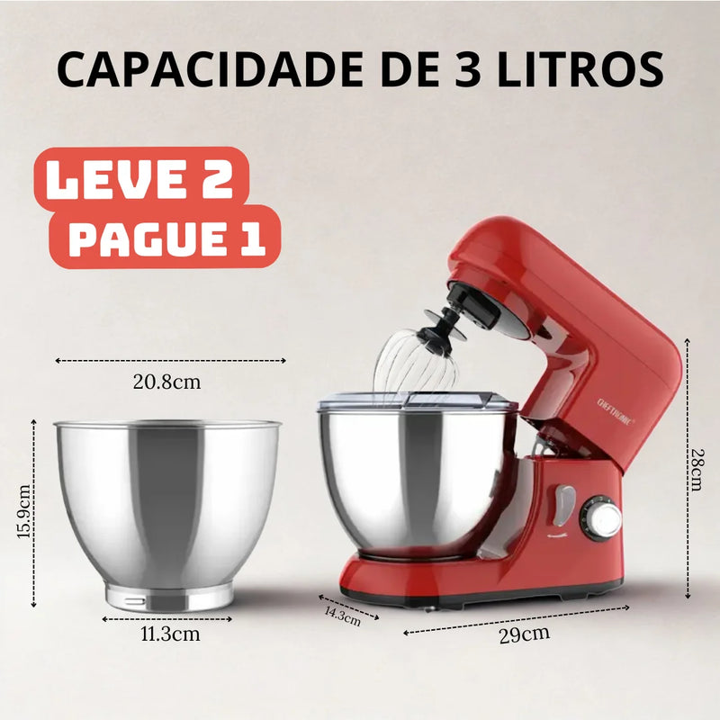 [Leve 2 Pague 1] Batedeira Elétrica Multiuso ChefMax Inox 6 Velocidades + BRINDE: Fruteira Giratória 4 Andares